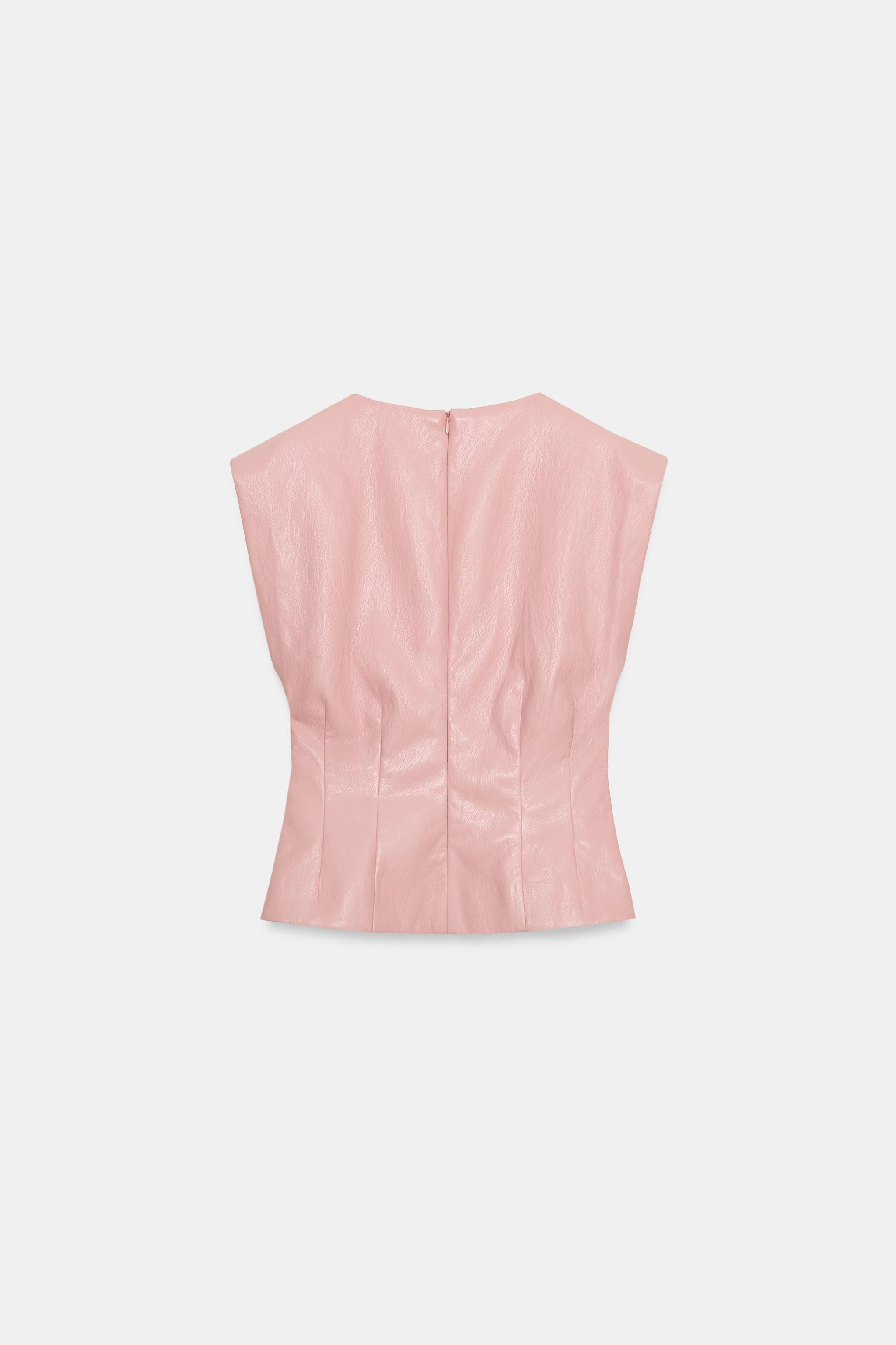 FAUX LEATHER SHOULDER PLEAT TOP | Zara US