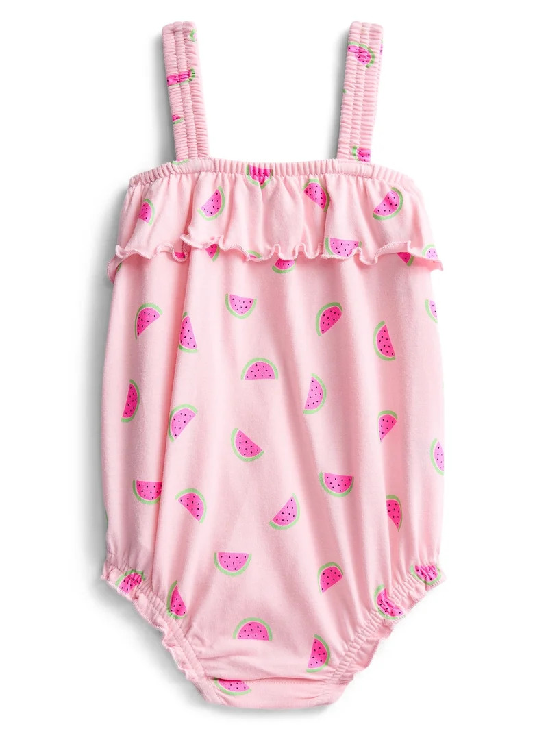 Wonder Nation Baby Girls' Ruffle Print Tank Romper, Sizes 0M-24M | Walmart (US)