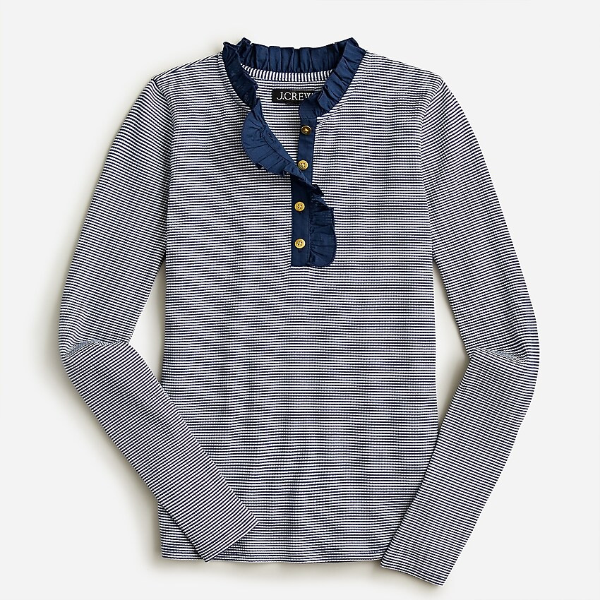 Ruffle-collar long-sleeve shirt in striped vintage rib | J. Crew US