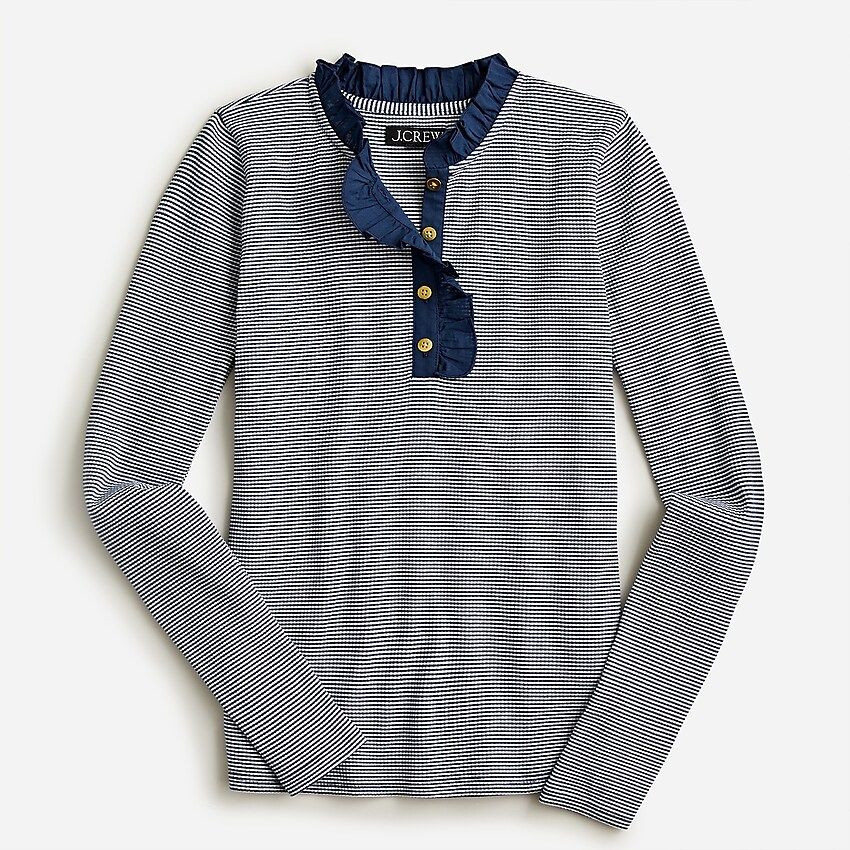 Ruffle-collar long-sleeve shirt in striped vintage rib | J.Crew US