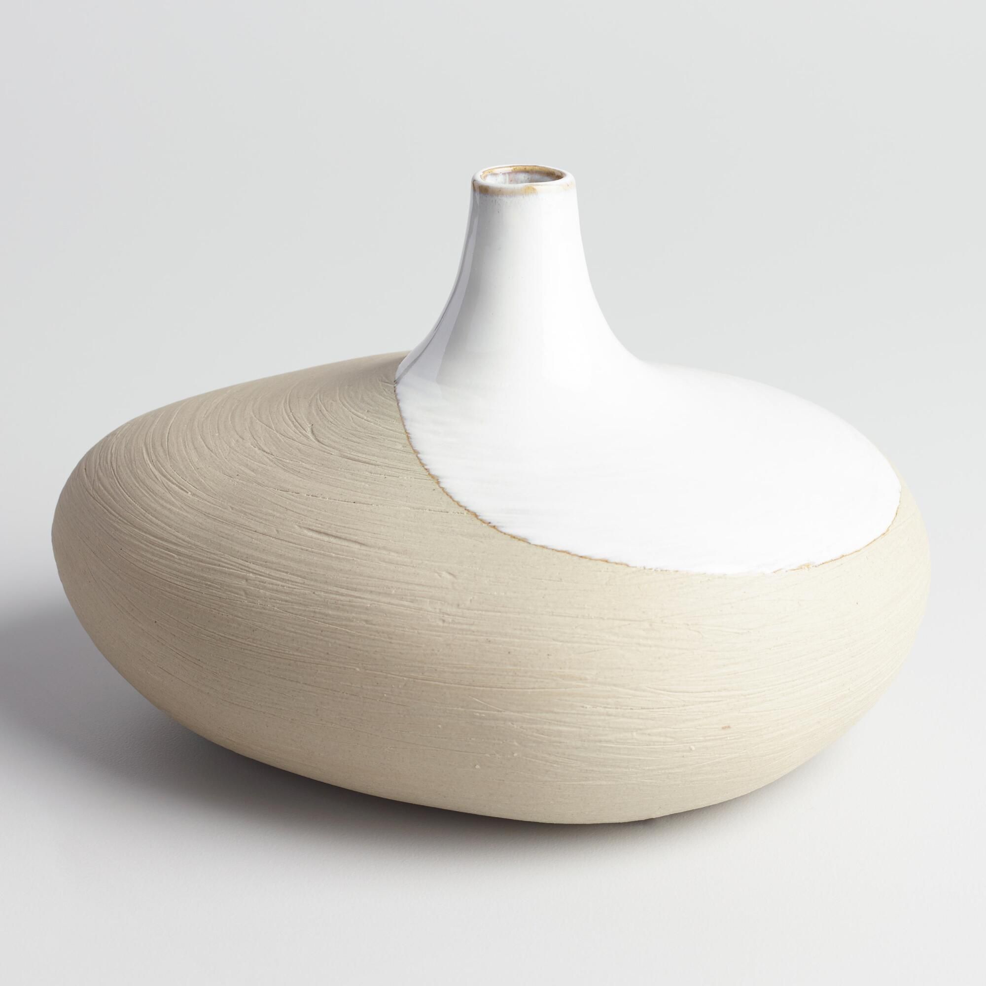 Large Reactive Glaze Stone Dipped Vase: White/Natural - Ceramic by World Market | World Market
