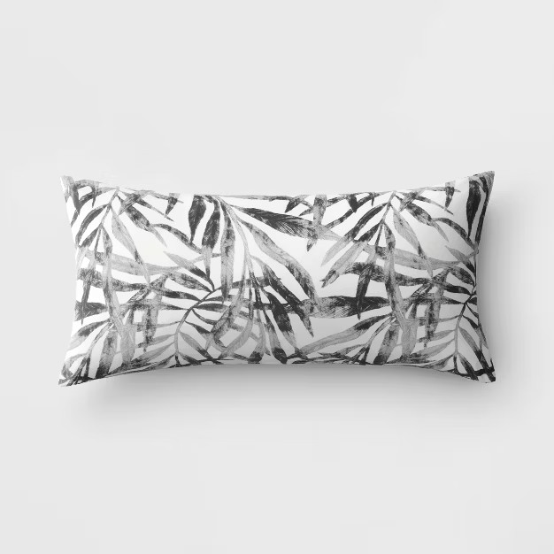Printed Palms Lumbar Outdoor Throw Pillow Gray/White - Threshold™ | Target