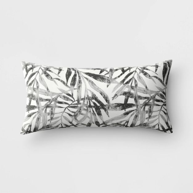 Printed Palms Lumbar Outdoor Throw Pillow Gray/White - Threshold™ | Target