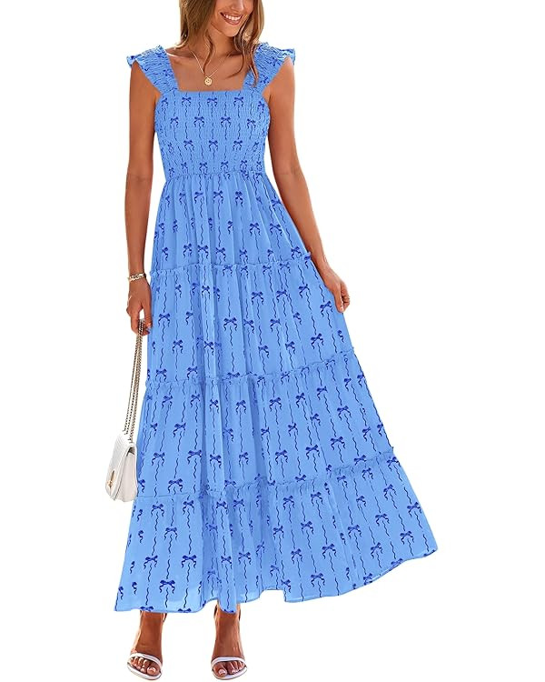 PRETTYGARDEN Women's 2025 Floral Maxi Sundress Smocked Tank Dress Sleeveless Ruffle Summer Tiered... | Amazon (US)