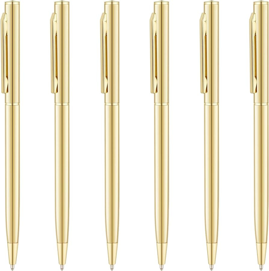 Unibene 6 Pack Gold Slim Ballpoint Pens Black ink Medium Point(1 mm), Nice Gift for Wedding Busin... | Amazon (US)