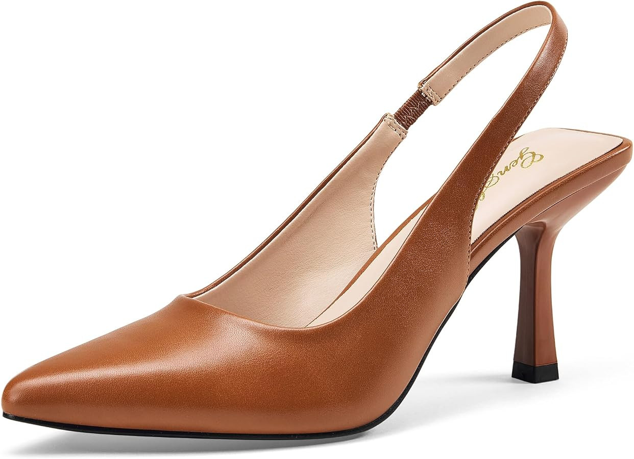 GENSHUO Women's Slingback Kitten Heel Pointed Closed Toe Stiletto Pumps Slip on Elastic Strap Wed... | Amazon (US)