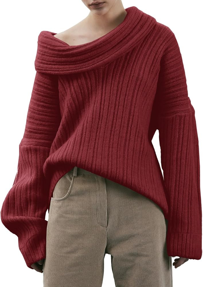 Saodimallsu Womens Off The Shoulder Sweater Top Oversized Fall Batwing Boat Neck Knit Sexy Casual... | Amazon (US)