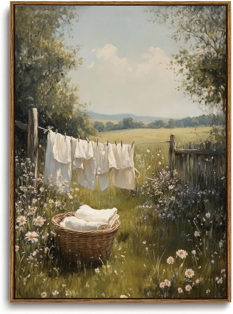 KISSFOX Vintage Framed Wall Art For Laundry Room Decor Country Landscape Pictures Wall Decor Rust... | Amazon (US)