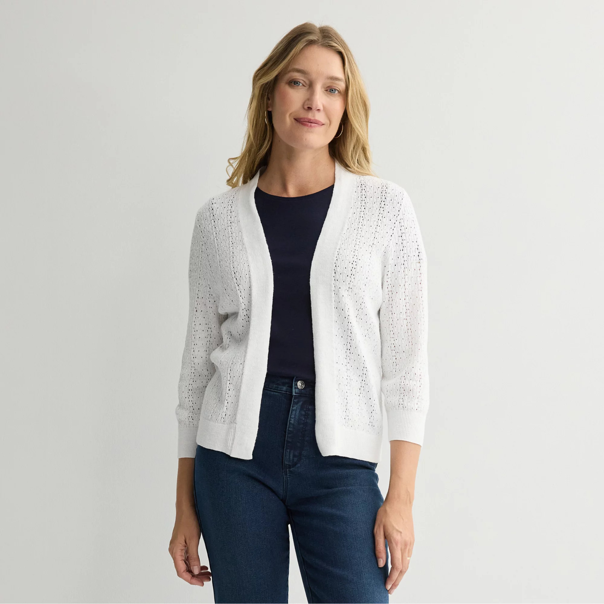 Women's Croft & Barrow® All Over Braid Pointelle Sweater Cardigan | Kohl's