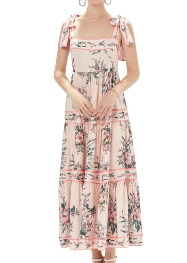 Light pink floral tie strap midi dress | Mulberry & King