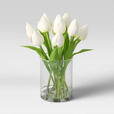 12&#34; x 10&#34; Artificial Tulip Arrangement in Glass Vase White - Threshold&#8482; | Target