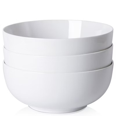 8 Inch Cereal Bowls - 22 OZ White Porcelain Bowls for Kitchen, Microwave/Dishwasher/Freezer Safe, Family Dinners & Holiday Gifts, Set of 3 | Target