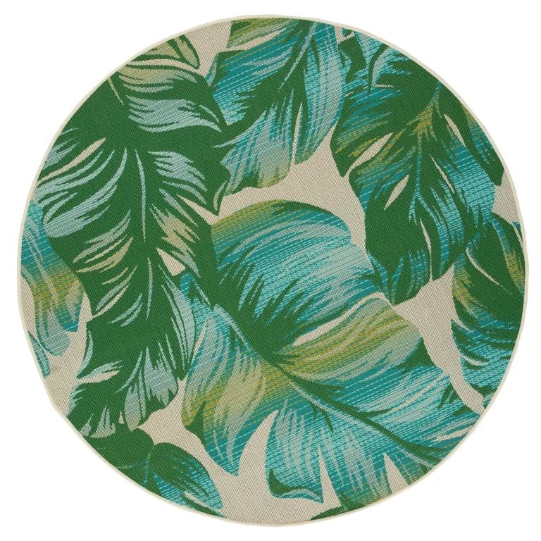 Mainstays 6' Round White Tropical Palm Outdoor Area Rug | Walmart (US)