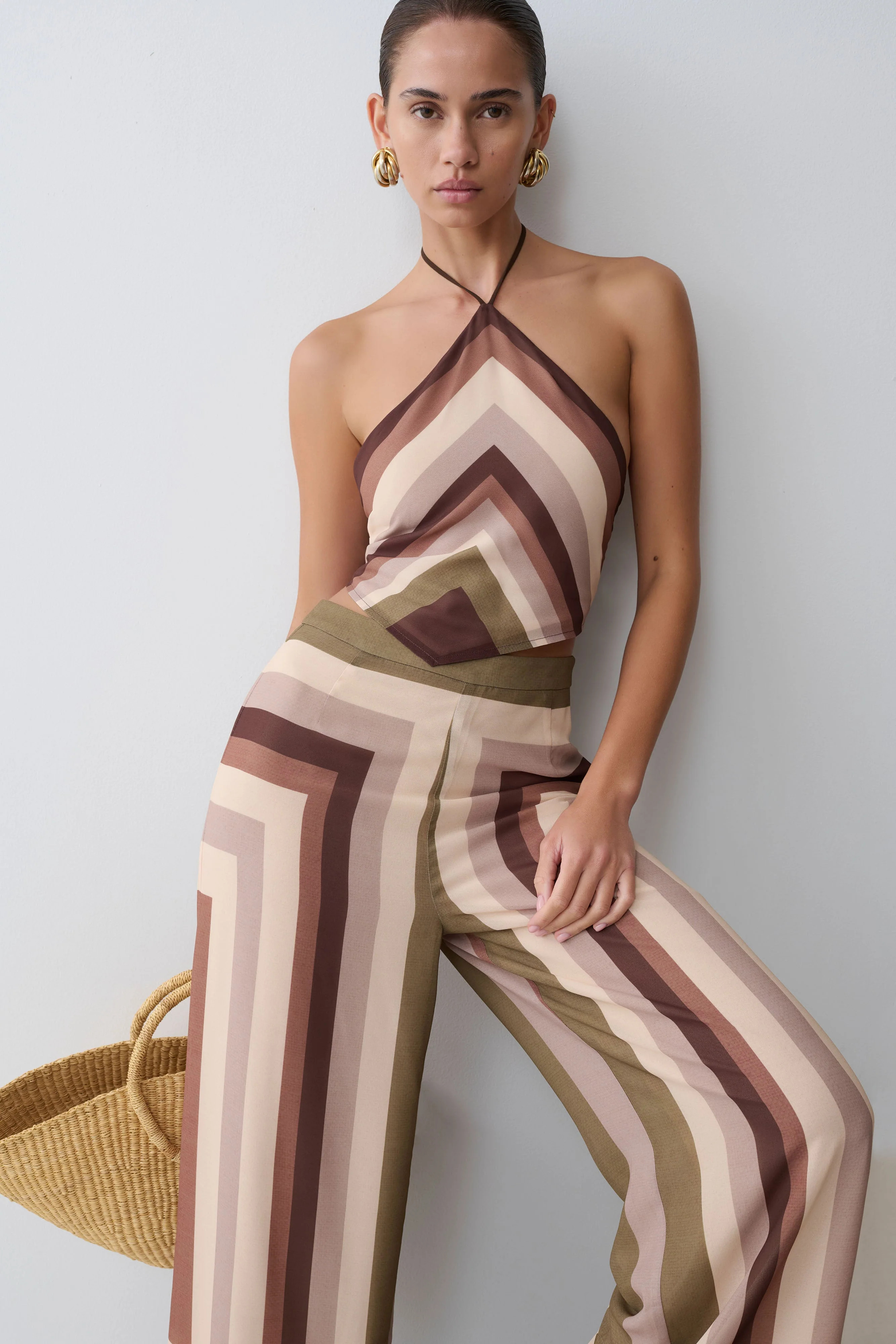 Thea Halter Chiffon Sleeveless Top - Multi Stripe | Meshki UK
