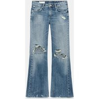 Zara - Trf Mid-Waist Ripped Flare Jeans - Blue - 6 - Woman | Zara UK