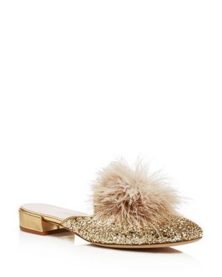 kate spade new york Gala Glitter Feather Pom Pom Mules | Bloomingdale's (US)