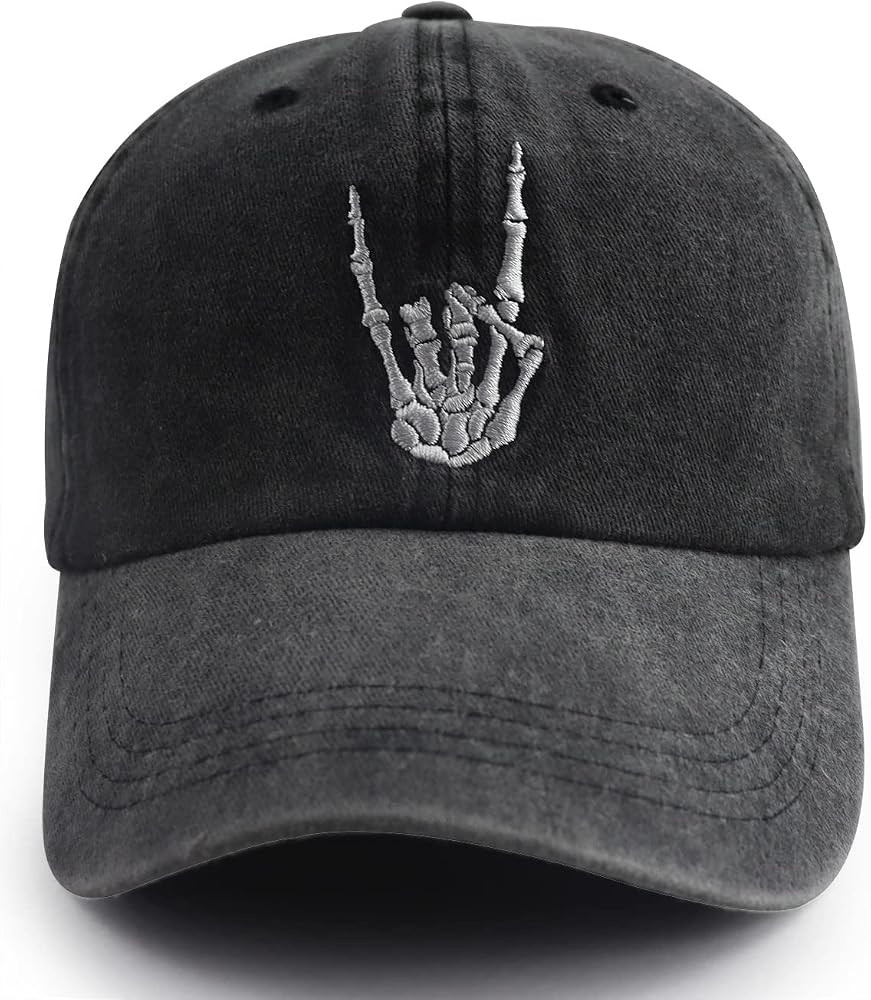 Skeleton Hands Baseball Cap for Men Women, Funny Adjustable Washed Denim Cotton Embroidered Dad Hat | Amazon (US)