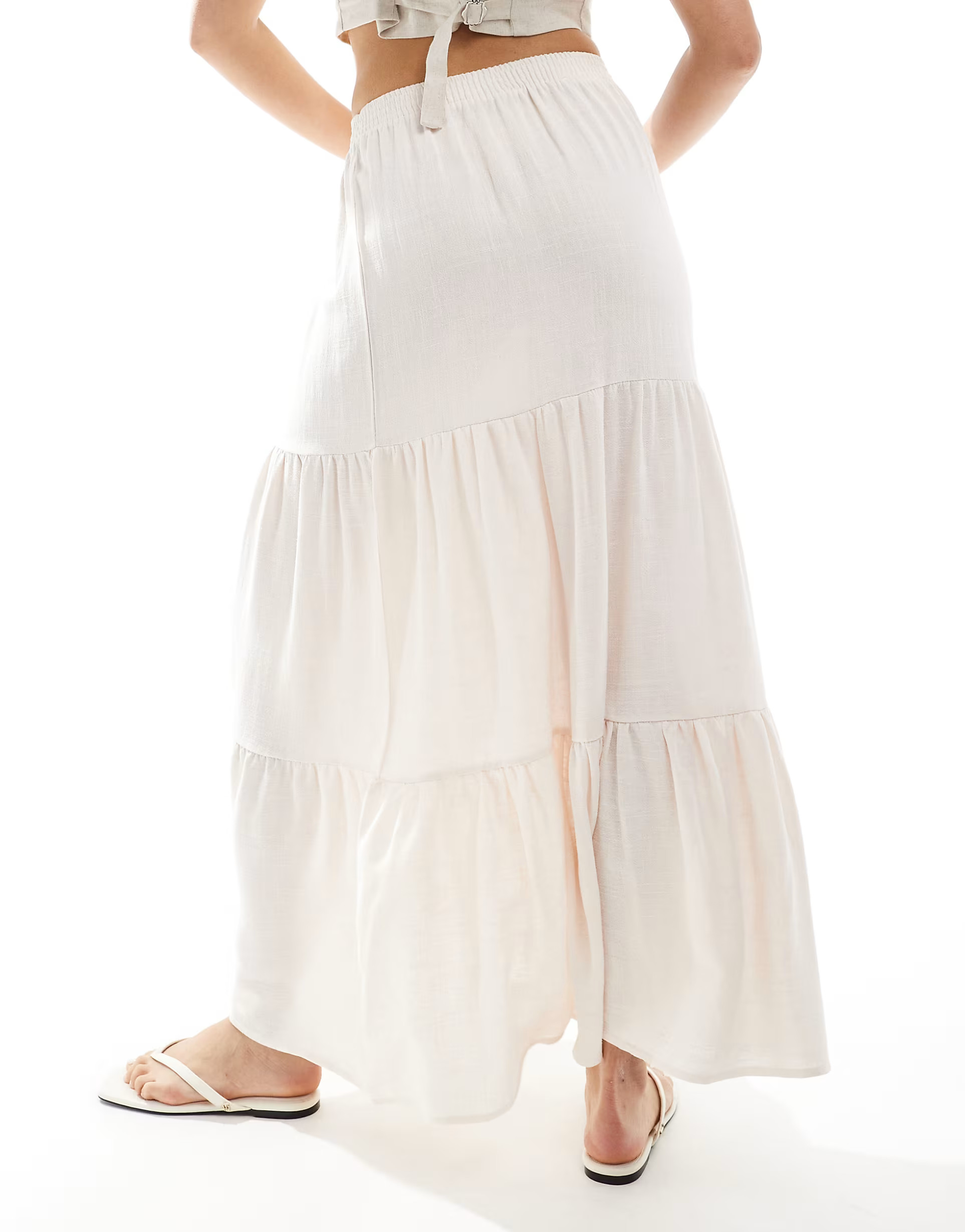Miss Selfridge tiered maxi skirt in linen | ASOS (Global)
