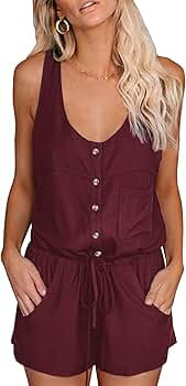 MEROKEETY Women's Button Sleeveless Shorts Romper Summer Scoop Neck Elastic Waist Jumpsuit | Amazon (US)