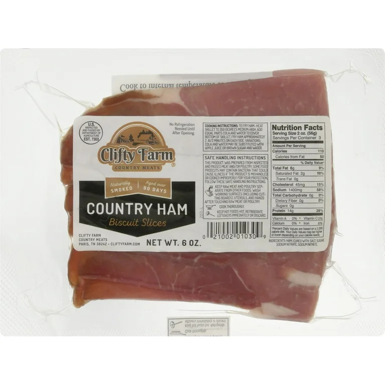 Clifty Farm Biscuit Cut Country Ham, Pork Salt Cured, Fresh, 6oz package | Walmart (US)