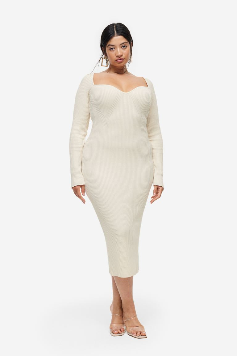 Rib-knit Dress | White Sweater Dress | White Dress Graduation | White Dress Bride | White Dress Fall | H&M (US + CA)