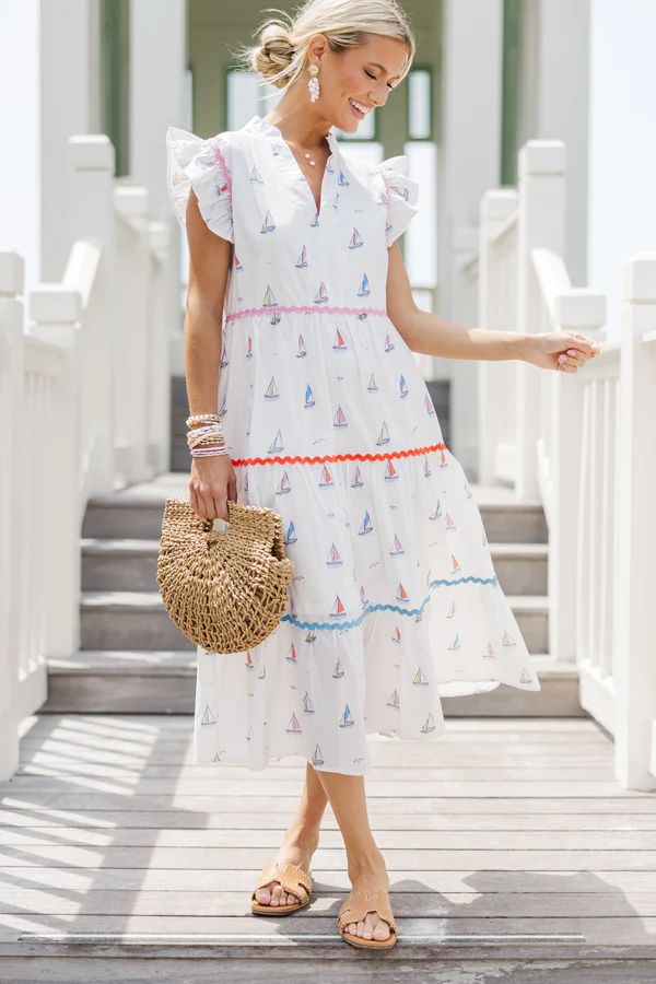 Created Beauty Cream White Sailboat Midi Dress | The Mint Julep Boutique