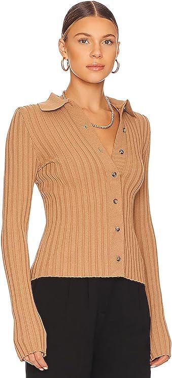 ZAFUL Women's V Neck Button Down Ribbed Sweater Cardigan Long Sleeve Polo Collar Slim Knitted Pul... | Amazon (US)