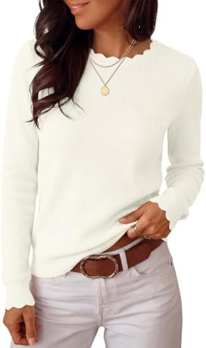 ANRABESS Long Sleeve Sweaters for Women Scalloped Lightweight Fall Outfits | Amazon (US)