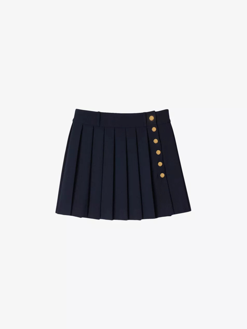 Button-embellished pleated woven mini skirt | Selfridges