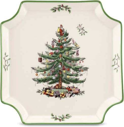 Spode Christmas Tree Canape Plate - 8" Holiday Serving Dish for Appetizers, Desserts, Treats - Fine Porcelain with Red Border, Dishwasher Safe - Ideal Christmas Tableware | Amazon (US)