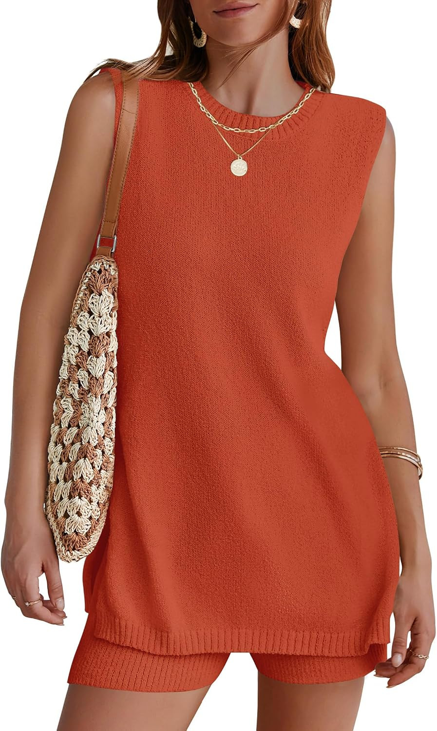 NENONA Women's Summer Sleeveless Sweater Lounge Sets Casual Loose Fit Tunic Tops and Shorts 2 Pie... | Amazon (US)