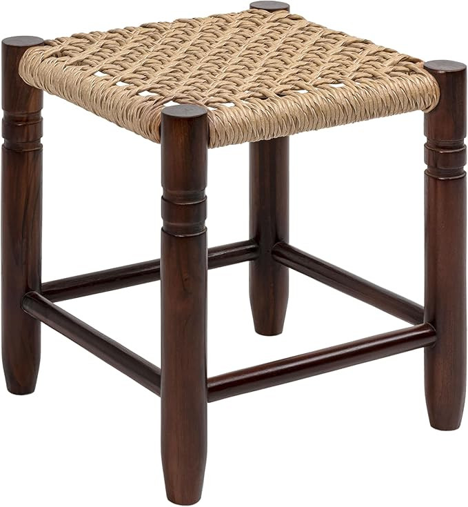 JONATHAN Y Columnar Handcrafted Teak Wood Outdoor Stool, 15.75" Height, Casual Boho Style, Synthe... | Amazon (US)