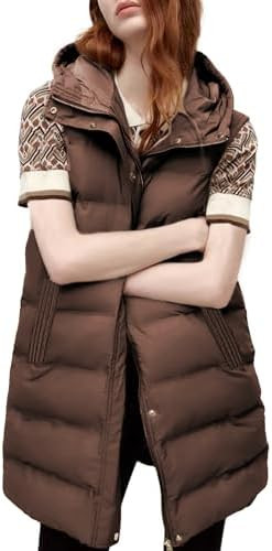 Tanming Women's Long Puffer Vest Casual Sleeveless Puffy Jacket with Removable Hood | Amazon (US)