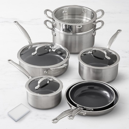 GreenPan(TM) Premiere Stainless-Steel Ceramic Nonstick 11-Piece Cookware Set | Williams-Sonoma