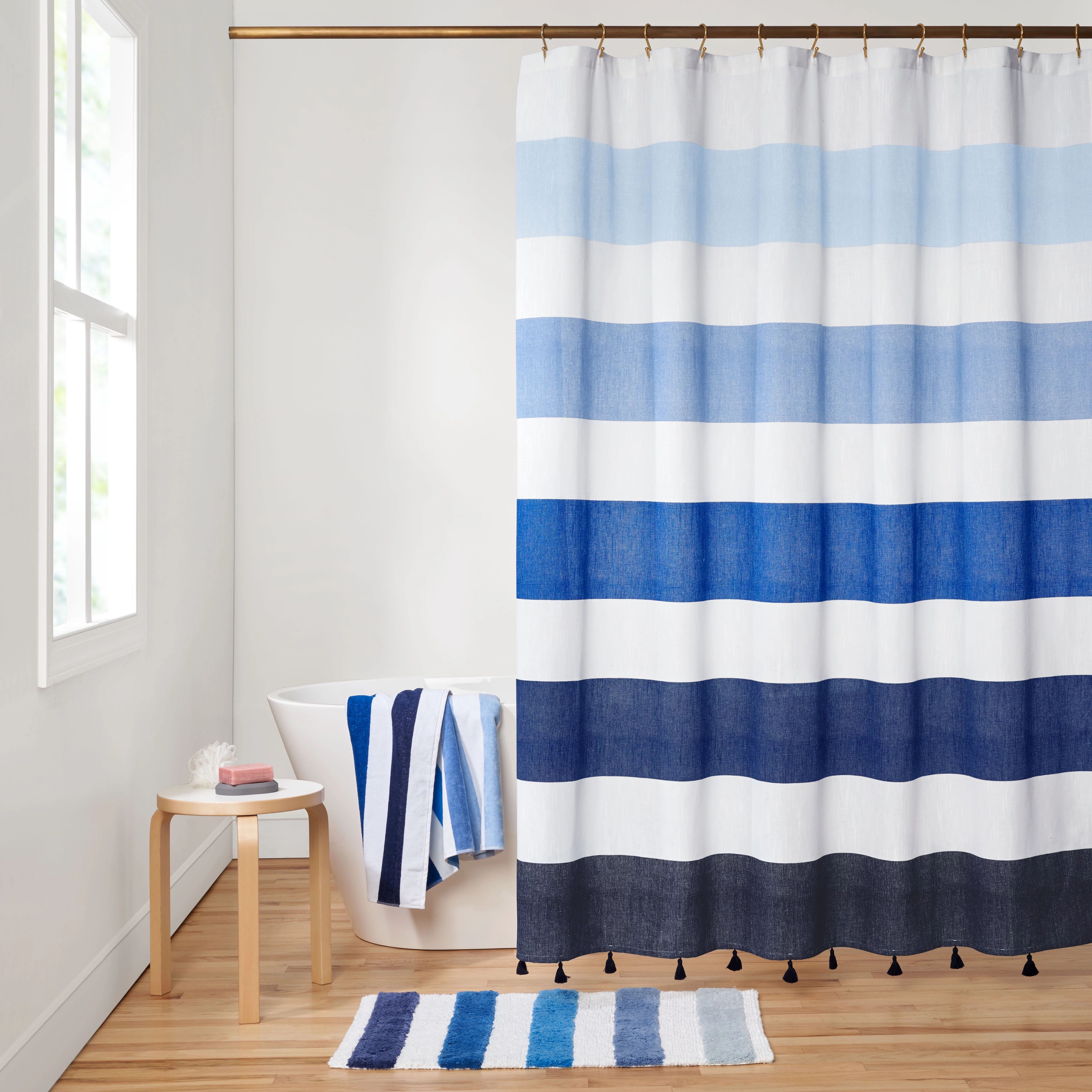 Gap Home Kids Ombre Stripe Organic Cotton Shower Curtain with Tassels, Blue, 72"x72" | Walmart (US)