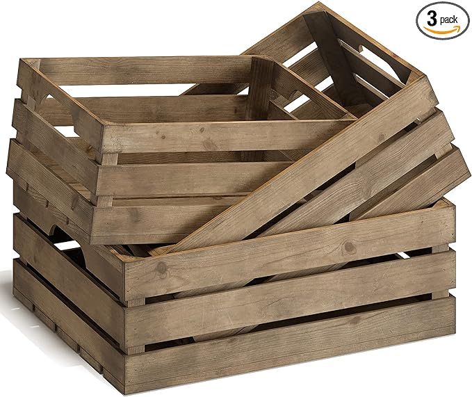Wood Crates Set of Three - Decorative Large Nesting Rustic Wooden Crates for Storage, Display, De... | Amazon (US)