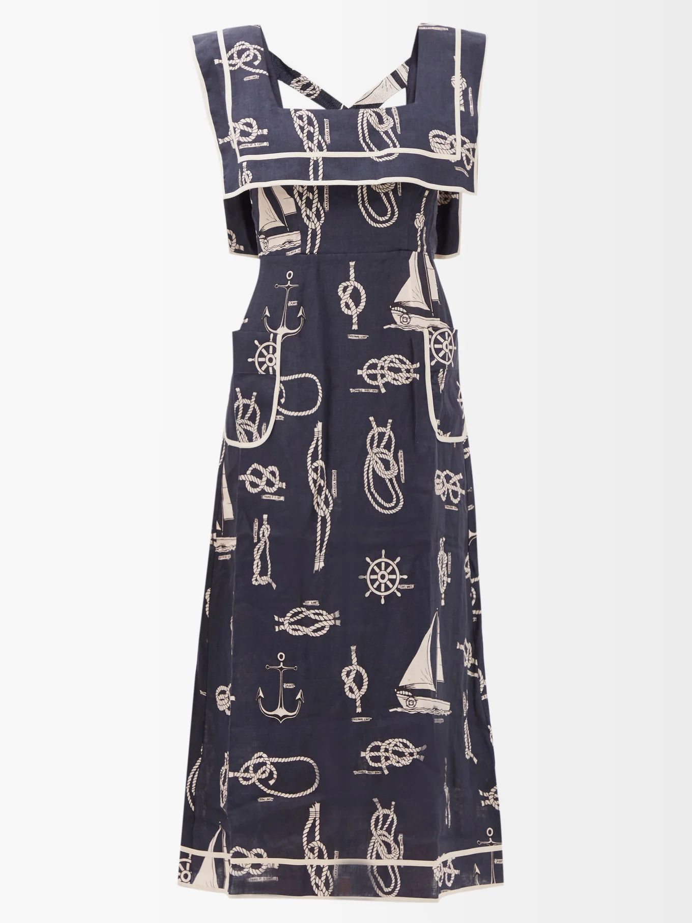 Sea Queen square-neck nautical-print linen dress | Matches (UK)