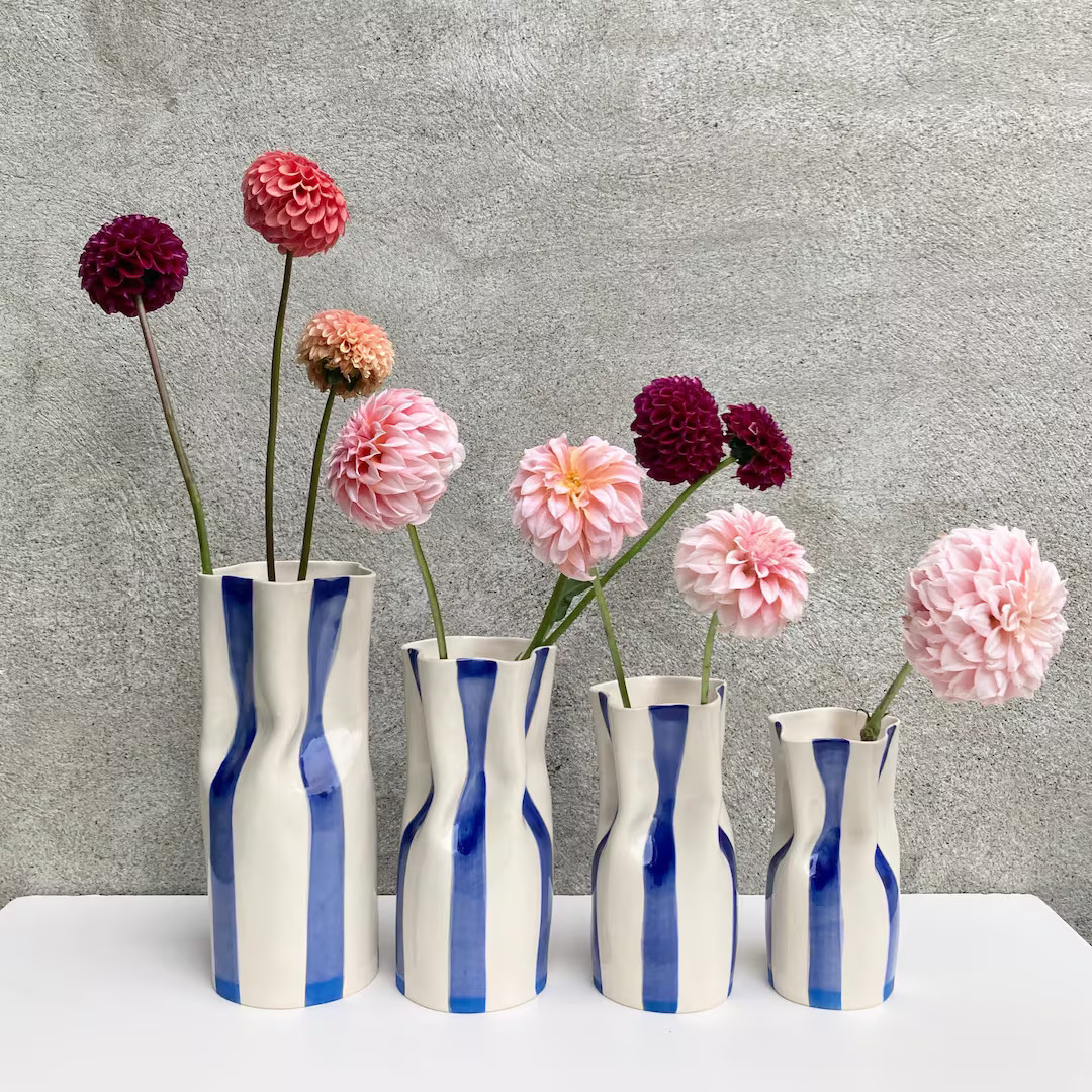 Ceramic Vase With Blue Stripes / Personalized Vase / Blue, Red, Green, Lime, Black Stripes - Etsy | Etsy (US)