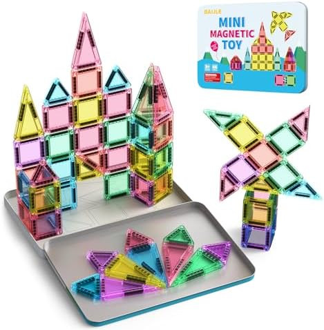 46PCS Mini Magnetic Tiles, for Kids, Portable Magnetic Toys Travel Set with Iron Case for Kids Ag... | Amazon (US)