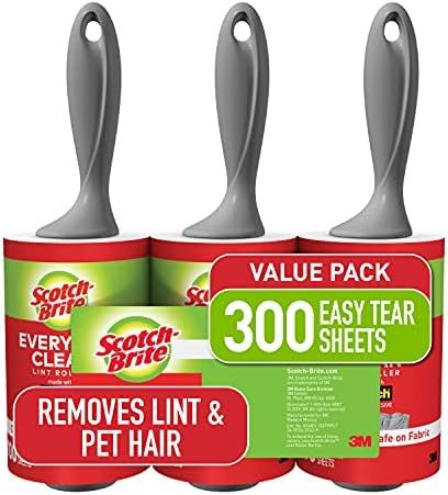 Scotch-Brite Lint Roller, Works Great on Pet Hair, Clothing, Furniture and More, 3 Rollers, 100 S... | Amazon (US)