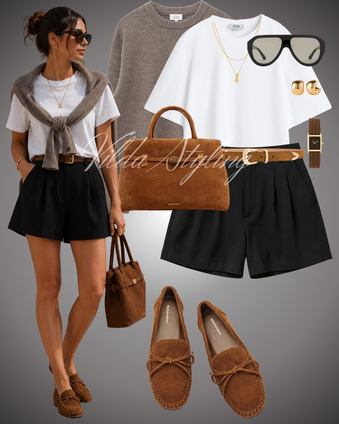 Elevated casual outfit inspo 🤎 White tee + tailored black shorts + neutral knit + brown suede loafers and accessories. The perfect chic transitional look for late summer into fall ✨#LTKFinds #LTKFashion #OutfitInspo #NeutralStyle #ClassicStyle #FallOutfit

#LTKstyletip #LTKautumn #LTKstyletip #LTKshoes