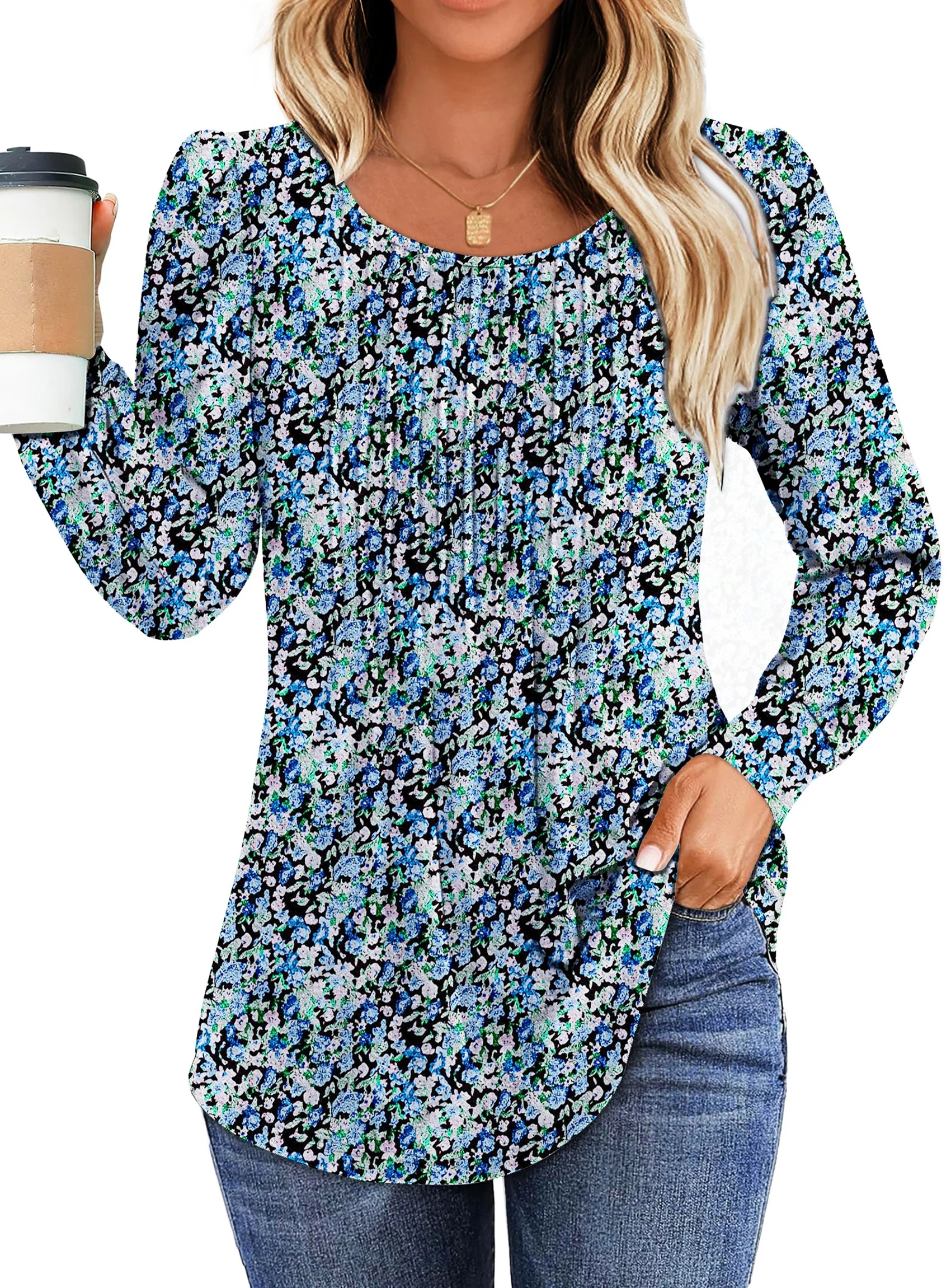 Fantaslook Pleated Blouses for Women Dressy Casual Long Sleeve Shirts Fall Tunic Tops | Walmart (US)