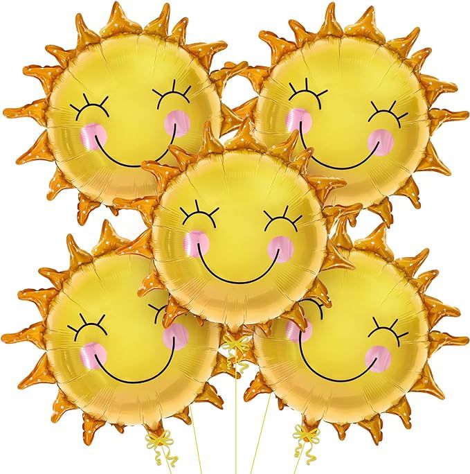 KatchOn, Smile Face Sun Balloons for Party - 26 Inch, Pack of 5 | Mylar Sunshine Balloons, Summer... | Amazon (US)