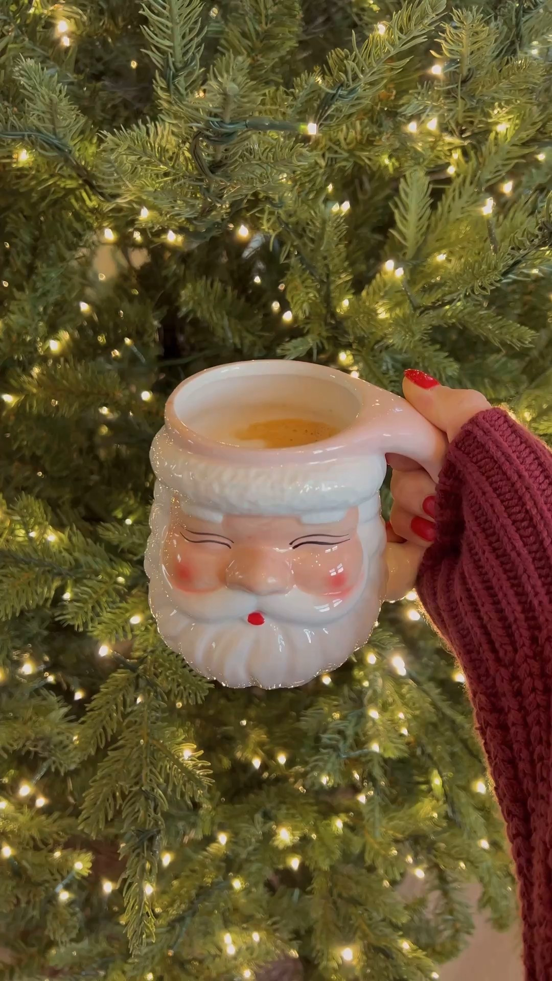 Coffee tastes better out of a pink Santa Christmas mug and in front of a tree🎄