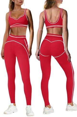 Nirovien Womens 2 Piece Workout Sets Athletic Yoga Sets Gym Outfits Butt Lifting Leggings and Spo... | Amazon (US)