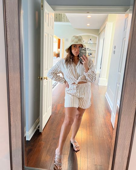 Vacation outfit I’m packing for Naples ✈️ Loving this light weight neutral striped set and checkered bucket hat for the entire summer season. I’ve been more into neutral mix and match looks lately, so it’s easy to throw together and look somewhat put together 

#LTKtravel #LTKstyletip