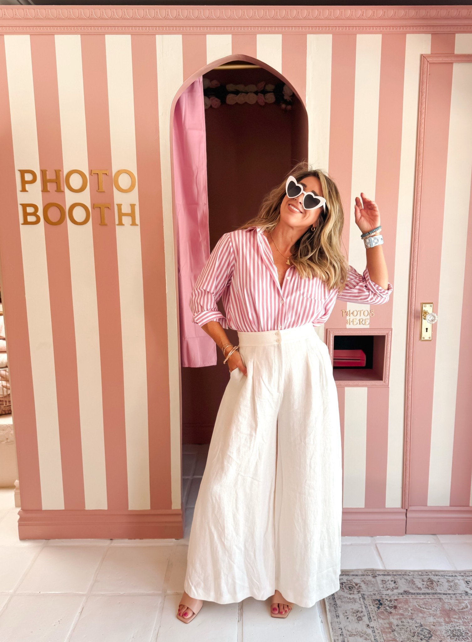 Def in my pink era 💕🪩

Spring outfits, spring break outfit ideas, pink stripe shirt, white wide leg pants, white heart sunnies

#LTKOver40 #LTKStyleTip #LTKFindsUnder100