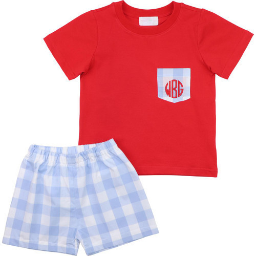 Red And Blue Buffalo Check Pocket Short Set | Cecil and Lou