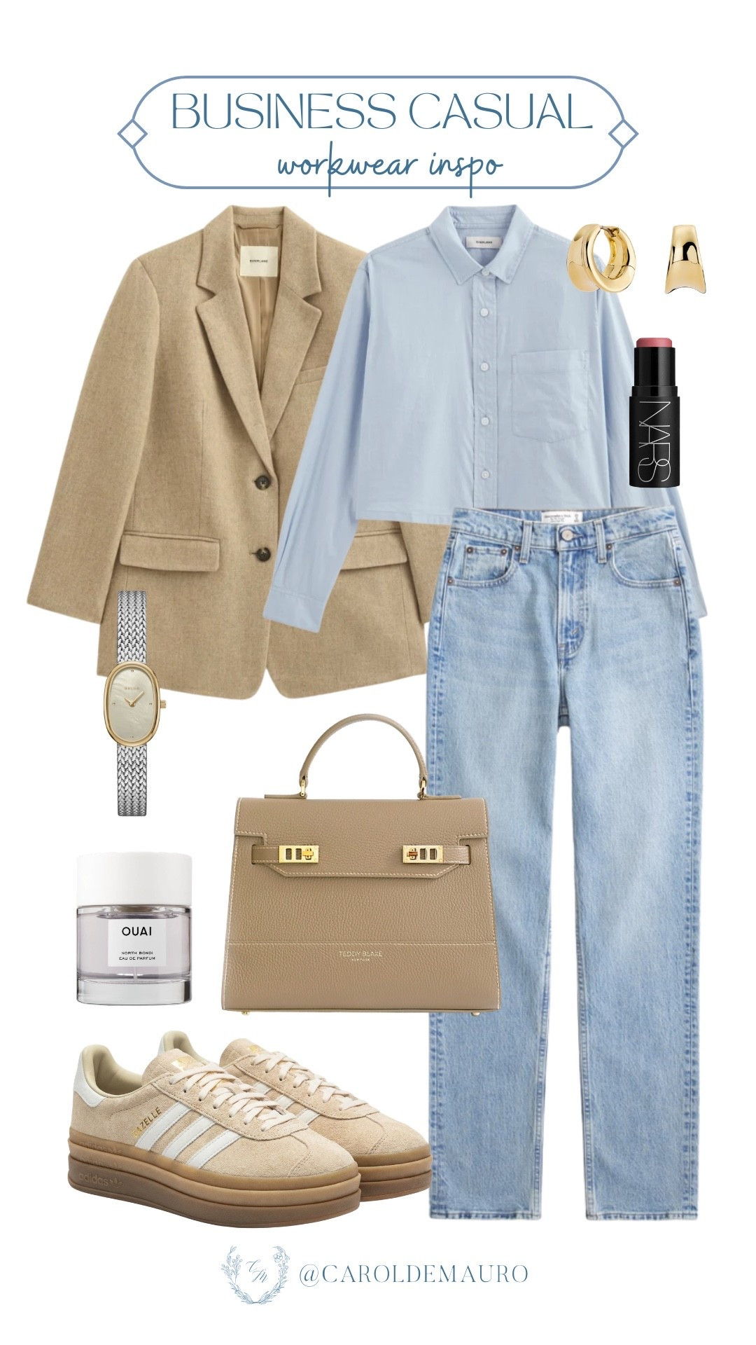 Here's a 9-to-5 uniform, but make it comfortable! These oversized blazers styled with a cropped button-up shirt, jeans, and sneakers might be officially your personality trait now.

office look, workwear, corporate chic, work to weekend, capsule wardrobe, ootd, elevated basics, casual chic

#LTKSeasonal #LTKU #LTKootd