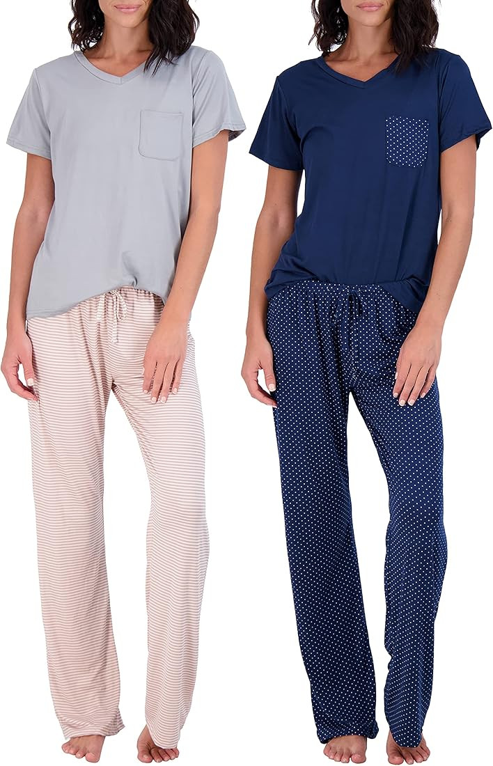 Real Essentials 2 Pack: Women’s Pajama Set Super-Soft Short & Long Sleeve Top With Pants (Available  | Amazon (US)